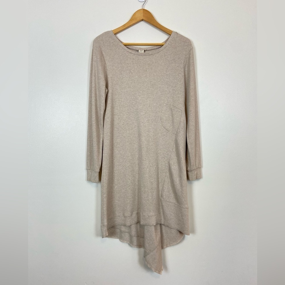 Sundance Thea Cream Asymmetrical Hem Long Sleeve Thermal Knit High Low Dress - Picture 11 of 13